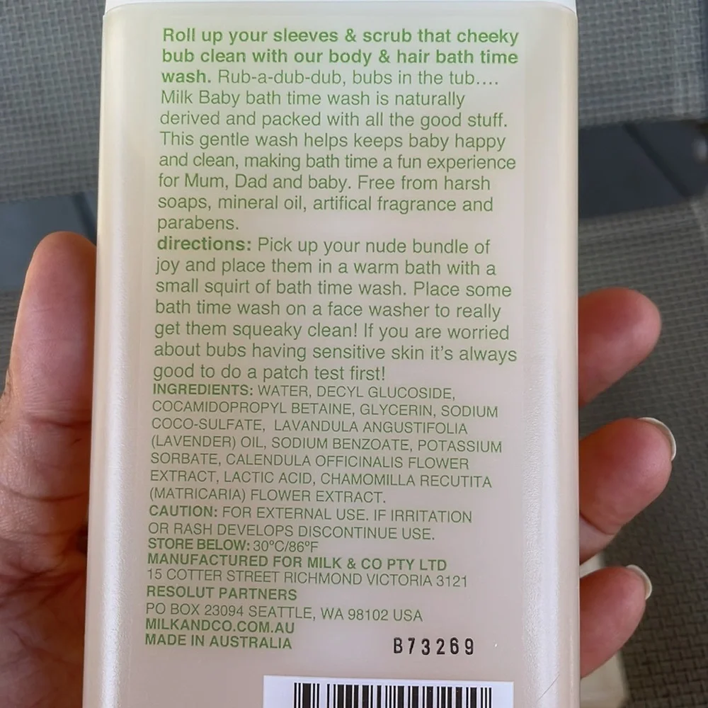 Milk Baby Bath Time Wash 95% Natural allergy Free Baby Wash